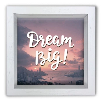 Дерев'яна яна копілка (скарбничка) 20 20 см "Dream big" місто в тумані, біла