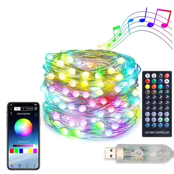 Smart Гірлянда RGB з пультом, керуванням через смартфон, USB живлення - 20 метрів/200 лампочок