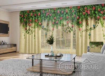 3D - Фото Шторы и тюль PHOTODECOR "Розы на стене" 1 кв.м
