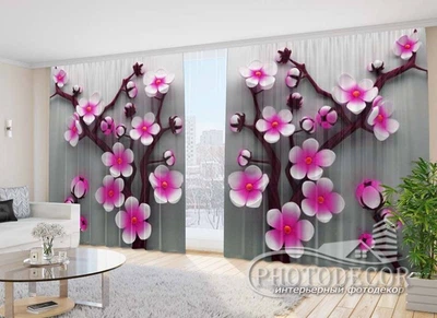 Фото Шторы PHOTODECOR "Розовое цветочное дерево" 1 кв.м.