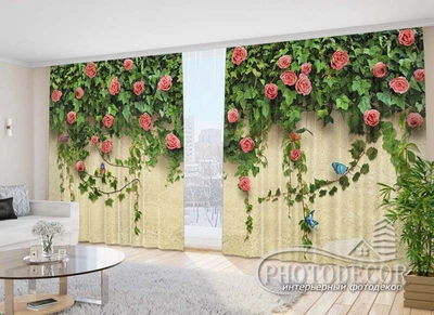 Фото Штори PHOTODECOR "Троянди на стіні і метелики"