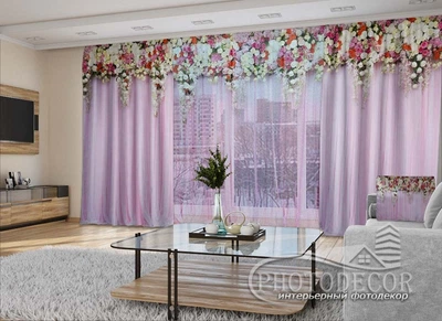 3D - Фото Штори і тюль PHOTODECOR "Рожеві ламбрекени з квітів"