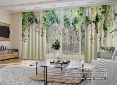 3D - Фото Шторы и тюль PHOTODECOR "3D Ламбрекены из орхидей и цветов"