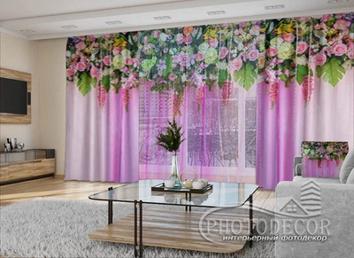 3D - Фото Штори і тюль PHOTODECOR "Рожеві квіткові ламбрекени"