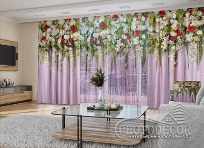 3D - Фото Шторы и тюль PHOTODECOR "Ламбрекены. Разноцветные цветы"