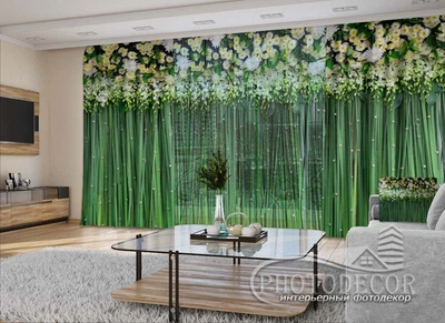 3D - Фото Штори і тюль PHOTODECOR "Квіткові ламбрекени і бамбук" 1 кв.м