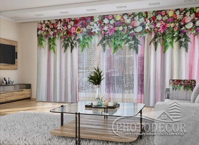 3D - Фото Шторы и тюль PHOTODECOR "Цветочные ламбрекены с папоротником" 1 кв.м
