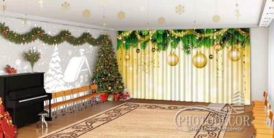 Новогодние Фото Шторы в детский сад PHOTODECOR "Новогодние украшения"
