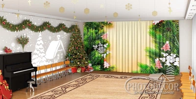 Новогодние Фото Шторы в детский сад PHOTODECOR "Елочные ветки"