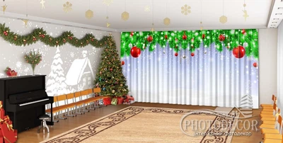 Новогодние Фото Шторы в детский сад PHOTODECOR "Новогодние ламбрекены"