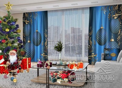 Новорічні Фото штори і тюль PHOTODECOR "Сині кулі"