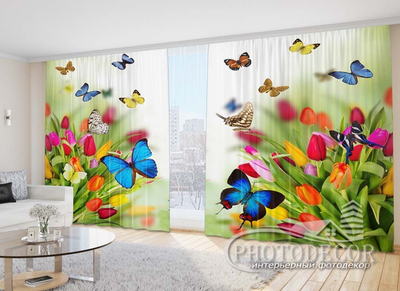 Фото Штори PHOTODECOR "Тюльпани з метеликами"