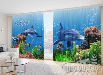 Фото Шторы PHOTODECOR "Дельфины на морском дне 1" 1 кв.м