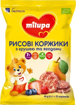 Упаковка рисовых коржиков Milupa с грушей и ягодами для питания детей от 7-ми месяцев 40 г х 6 шт (8720097005284)