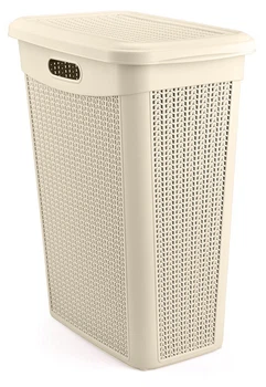 Кошик для білизни з кришкою Slim В'язка, (46*29*55 см) 43 л. Кремовий, UCSAN plastik ТУРЕЧЧИНА, М-175