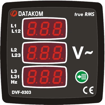 Вольтметр-частотомер DATAKOM DVF-0303, 3 фазы, 72x72mm, 3 дисплея