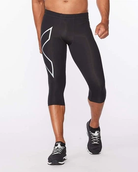 Мужские компрессионные 3/4 тайтсы 2XU, Core Compression 3/4 Tights, L, черный/серебристый логотип