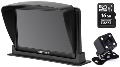 GPS навигатор видеорегистратор COYOTE&nbsp;914 DVR Hurricane 512 Mb 8Gb с картами для грузового и легкового транспорта установка на панель + Карта памяти 16GB UHS-1 + камера заднего вида