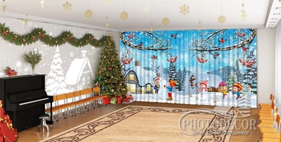 Новогодние Фото Шторы в детский сад PHOTODECOR "Зимняя прогулка"