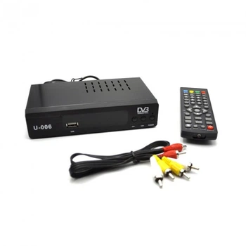 Тюнер DVB T2 U-006 METAL BIG ресивер с поддержкой WI-FI + кабель для подключения и пульт ДУ MG 812 Черный (12261)