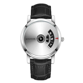 Мужские часы Kingnuos искусственная кожа Черный/Серебро (z049-4)
