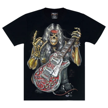 Футболка Rock Chang Скелет с гитарой Les Paul (3D, светится в темноте) Черный, Размер M