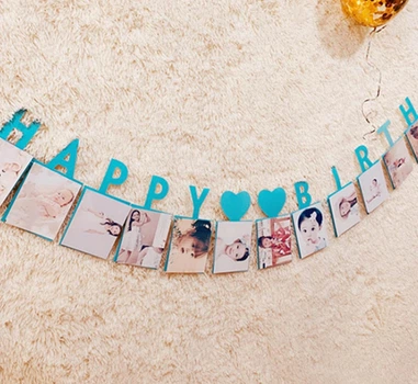 Фоторамка ZMHEGW Детская Happy Birthday с Днем Рождения на 15 фото Синий