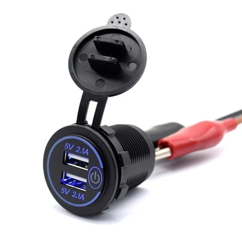 USB зарядка в автомобіль 2.1+2.1А з кнопкою вимкнення в прикурювач