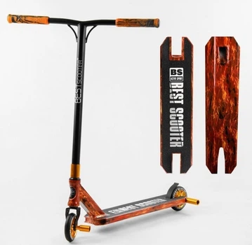 Самокат трюковый Best Scooter Огонь HIC-система, Пеги , алюминиевый диск и дека с Принтом , колёса d=110мм, ширина руля - 60 см