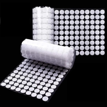 Комплект липучки кружки застежки 1000 шт + 1000 шт (1000 пар), самоклеящиеся, диаметр 10мм, белые (Velcro)
