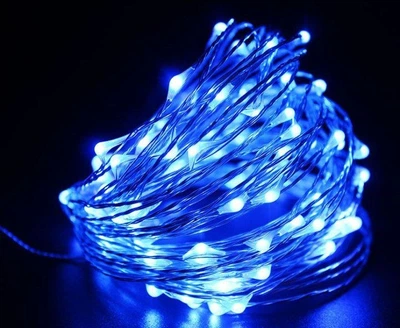 Cветодиодная гирлянда тонкая нить 100 led длина 10 м на батарейках Синий (882515)