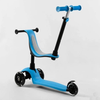 Дитячий Самокат триколісний Best Scooter PL-422 Синій PU колеса зі світлом, сидіння, батьківська ручка