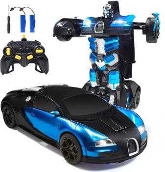 Машина-трансформер с пультом и аккумулятором Bugatti robot car размер 1:18 Синяя (327764)