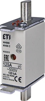 Запобіжник ETI NH-00 gL/gG 125A 500V KOMBI 120kA 4182215 ножовий універсальний (NH-00C)