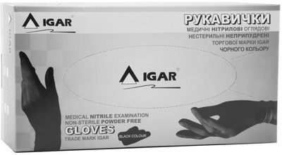 Перчатки медицинские Igar нитриловые нестерильные неопудренные черного цвета размер M 100 пар (820017609135)