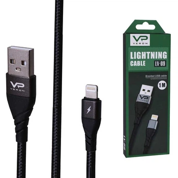 Кабель Veron Braided LV09 USB - Lightning 2.4A (1 метр, черный)