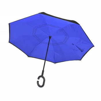 Смарт-зонт обратного сложения Lesko Up-Brella Синий ветрозащитный антизонт с непромокаемым куполом зонт наоборот (F_2907-13285)