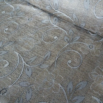 Ткань шенилл Super Textiles ш. 150 см жаккардовый с серебряным вензелем на серо-бежевом фон пог.м. (1548)