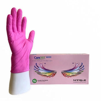 Перчатки нитриловые Care 365 Premium медицинские смотровые XS розовые 100 шт/упаковка