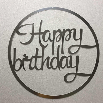 Монограмма напись Happy Birthday в кругу Manific Decor из зеркального пластика Серебряная 60*60 см (06.14)