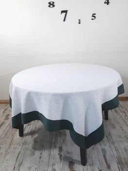 Льняная скатерть молочная с зелёным 150 x 250 см - linen island (132562)