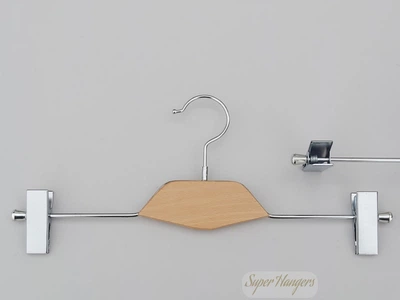 Вешалка Hanger WD 35 см для брюк и юбок металлическая с прищепками с вставкой из светлого дерева