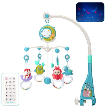 Музыкальный мобиль на кроватку Baby Bell Moon 3 в 1 с ночником, проектором и пультом управления бирюзовый