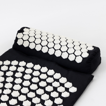 Масажний килимок Аплікатор Кузнєцова + валик масажер для спини/шиї/голови OSPORT Lotus Mat Eco (apl-021) Чорно-білий