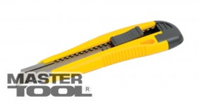 MasterTool Нож 18 мм ABS пластик с металлической направляющей кнопочный фиксатор 2 лезвия, Арт.: 17-0106
