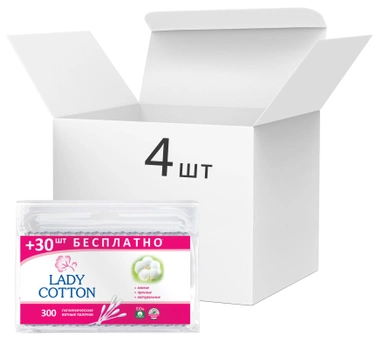 Упаковка ватных палочек Lady Cotton 4 пачки по 300 шт (4823071621402) (41203427)