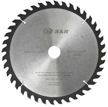 Диск пильный S&R по дереву WoodCraft 250x30x2.6 Z40 (238040250)