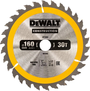 Диск пильный DeWalt по дереву 160 мм 30 (DT1932)