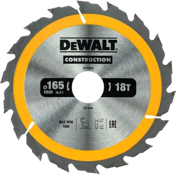 Диск пильный DeWalt по дереву 165 мм 18 (DT1936)