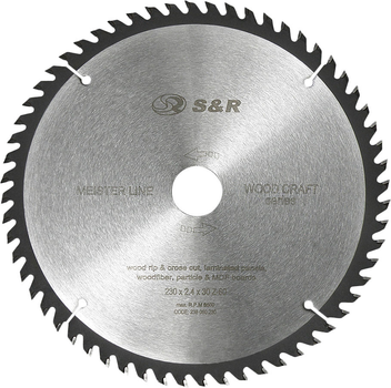 Диск пильный S&R по дереву WoodCraft 230x30x2.4 Z60 (238060230)